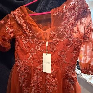 INEWER Women's Red Lace Wedding Dress